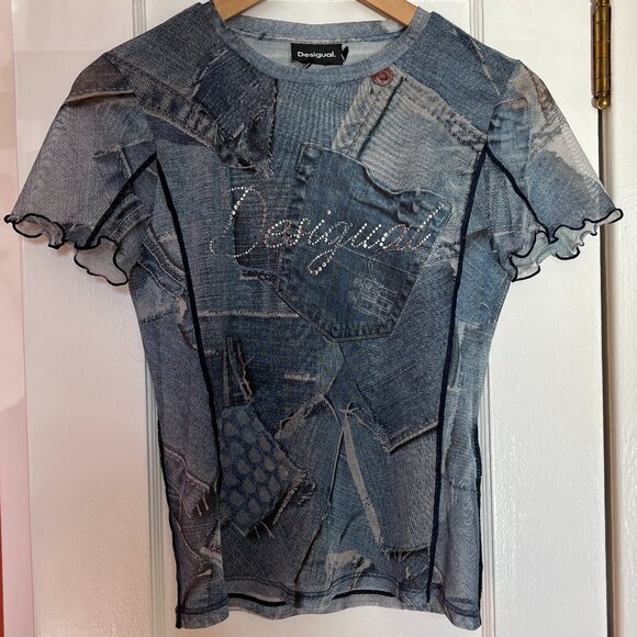 Desigual Tops - Desigual tulle tshirt with sequins, size S